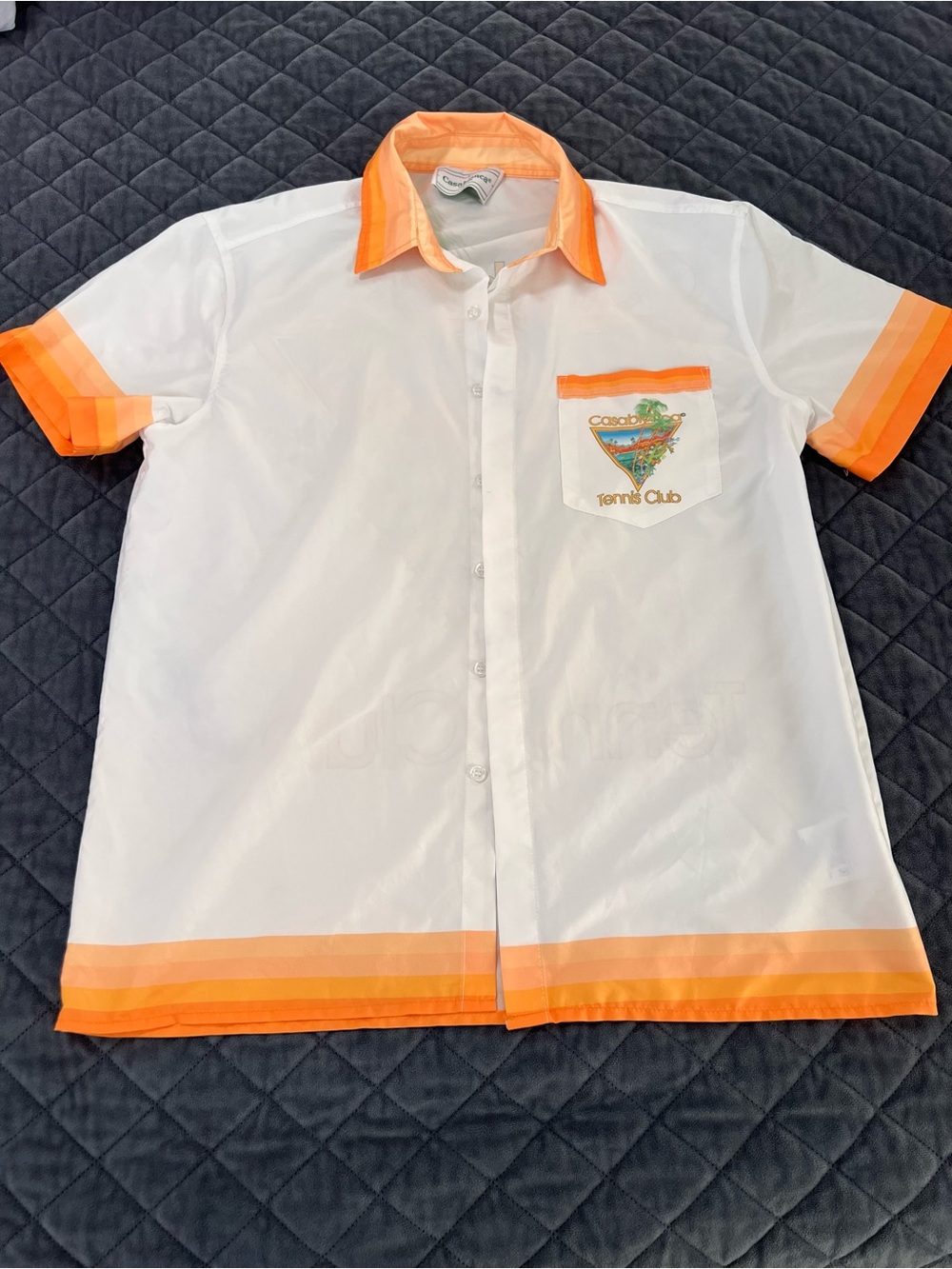 Casablanca White Short-Sleeve Button-Down with Orange Trim